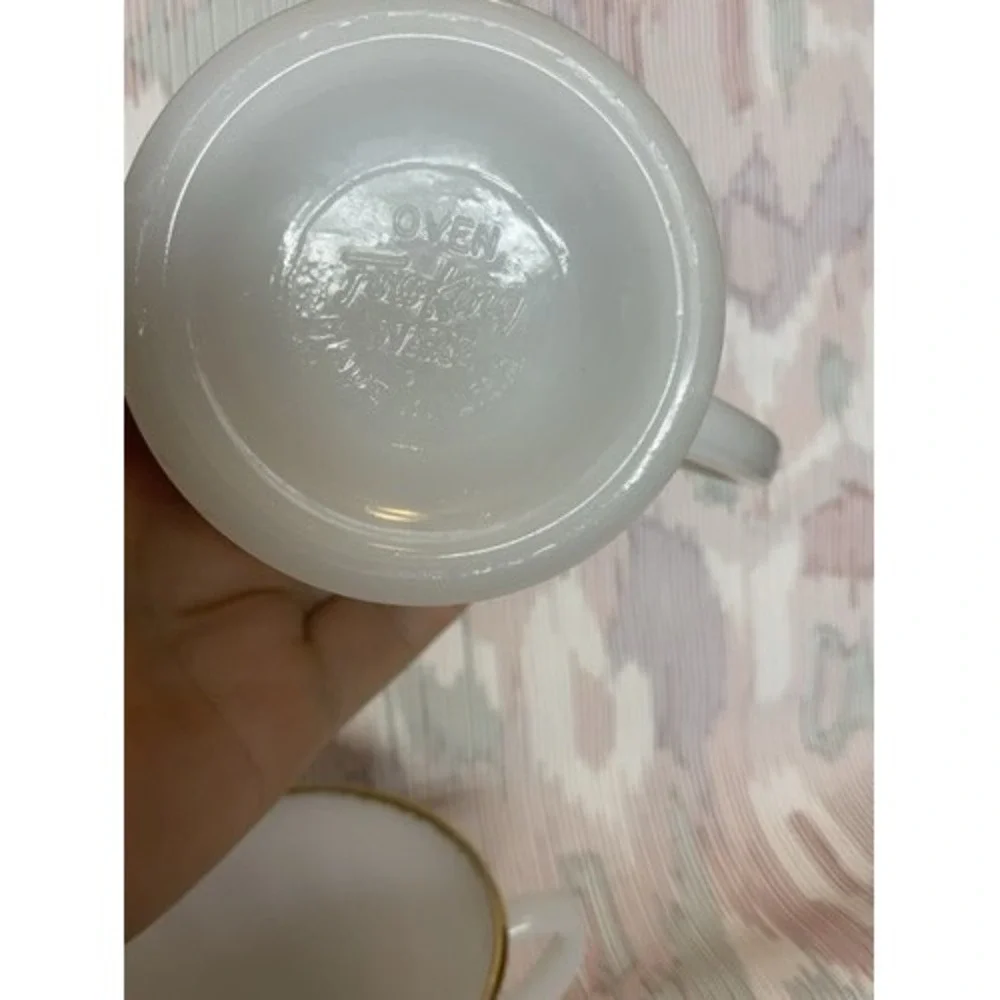 VTG Anchor Hocking White Oven Fire King Milk/Creamer &‎ Sugar Cup Set USA Glass